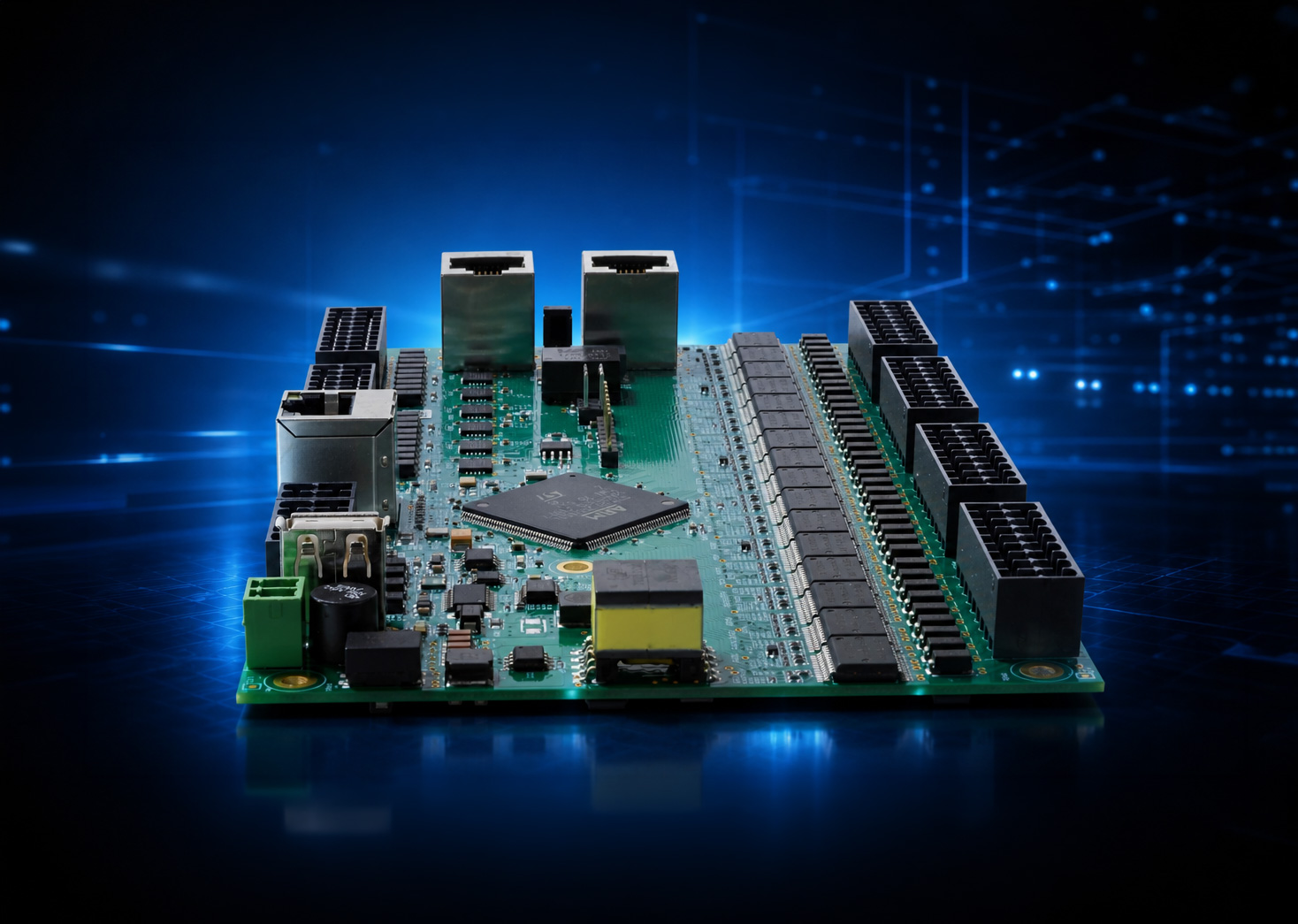 The components of SMARTcontrol FOOD: display, SC LOG, controller and I/O module on the machine – the I/O module is highlighted